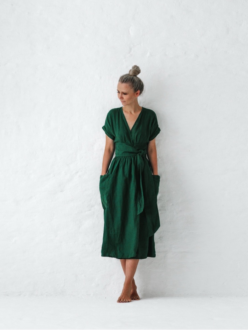 Seaside Tones Linen Kimono Dress Green